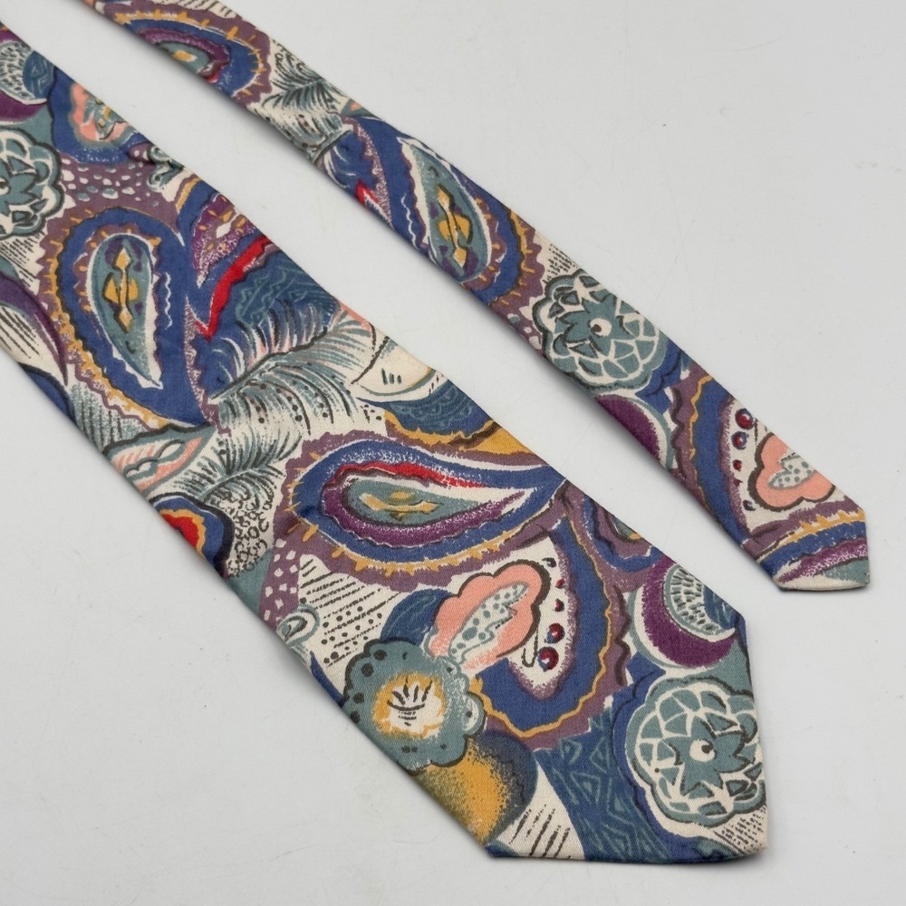 Outrigger Mens Vintage Paisley Floral Necktie‎ Blue Purple Yellow Abstract Tie